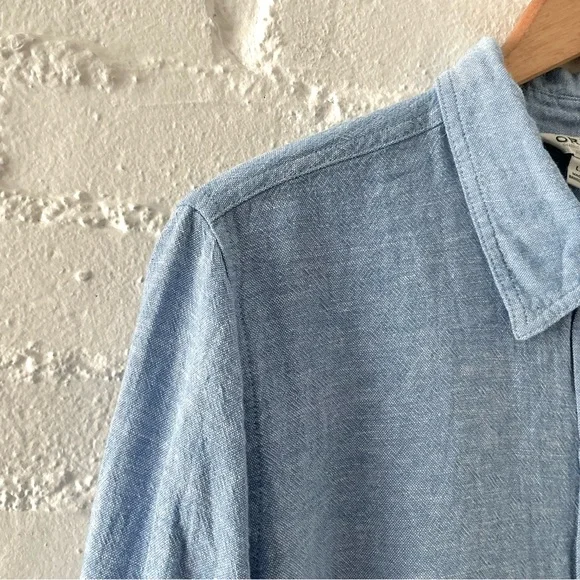 Orvis Womens Linen Blend Button Up Relaxed Fit Blue Tunic Top Coastal Preppy L - Picture 3 of 16